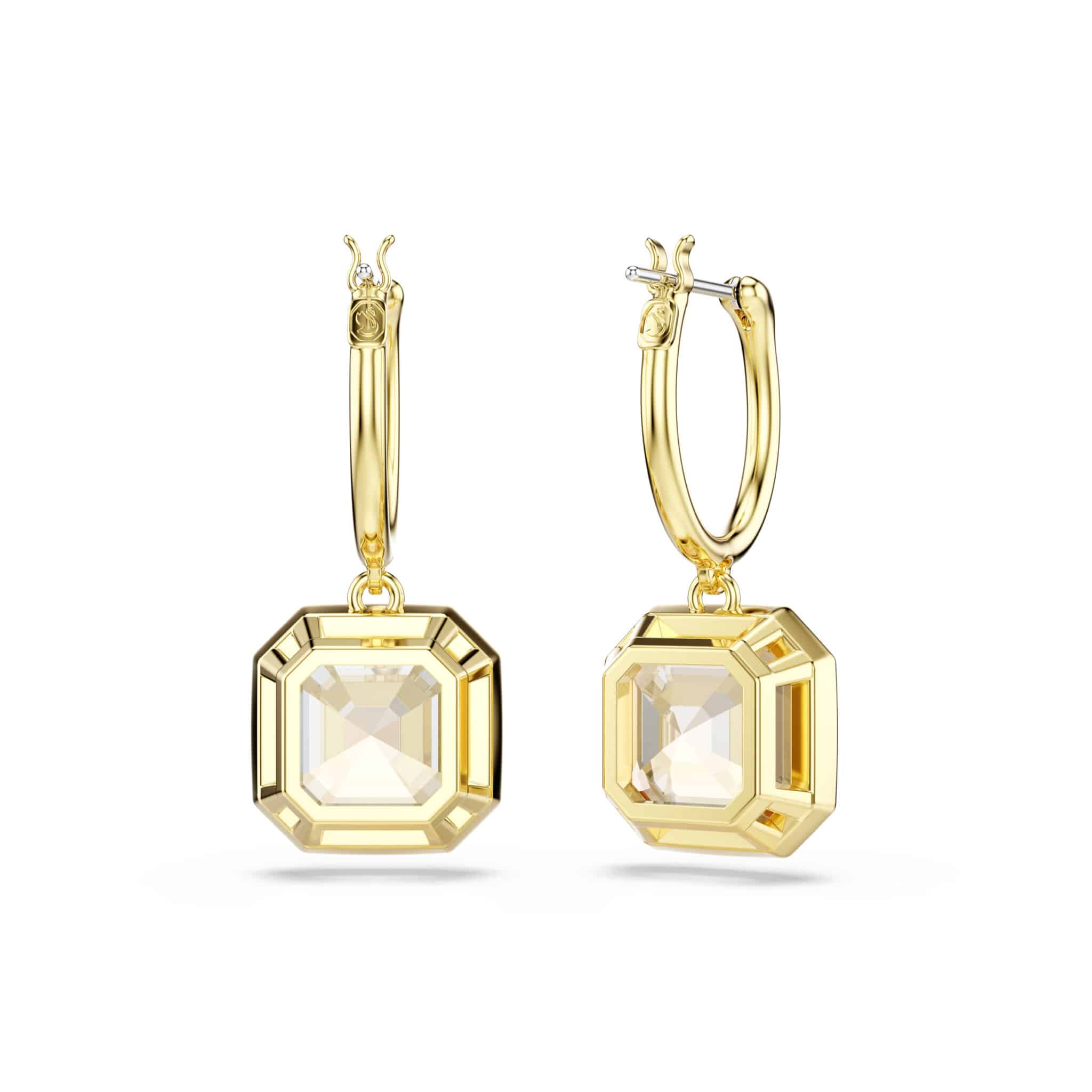 Swarovski Millenia Drop Earrings, Square Cut, Caramel, Gold-tone Plated -Swarovski
