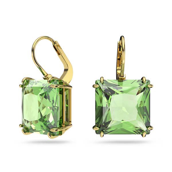 Swarovski Millenia Drop Earrings Square Cut, Green, Gold-Tone Plated -Swarovski