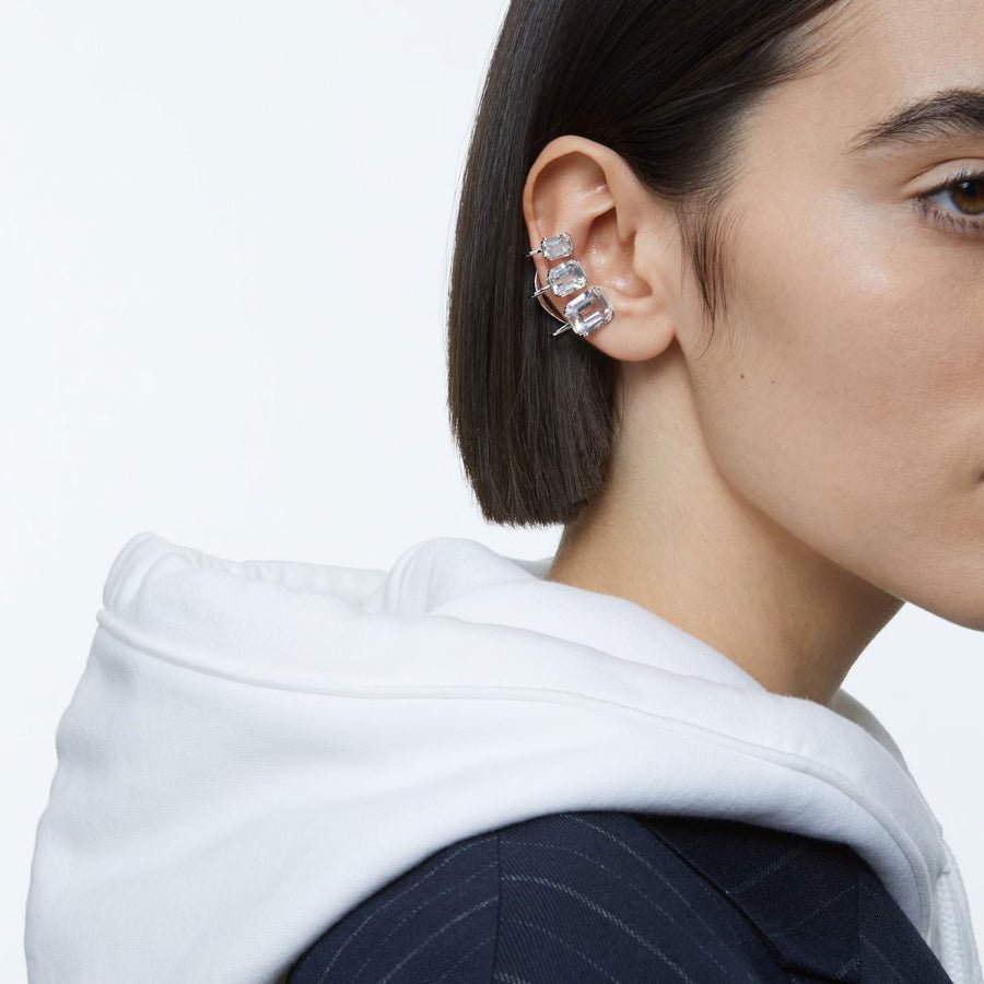 Swarovski Millenia Ear Cuff Graduated Crystals, White, Rhodium Plated -Swarovski
