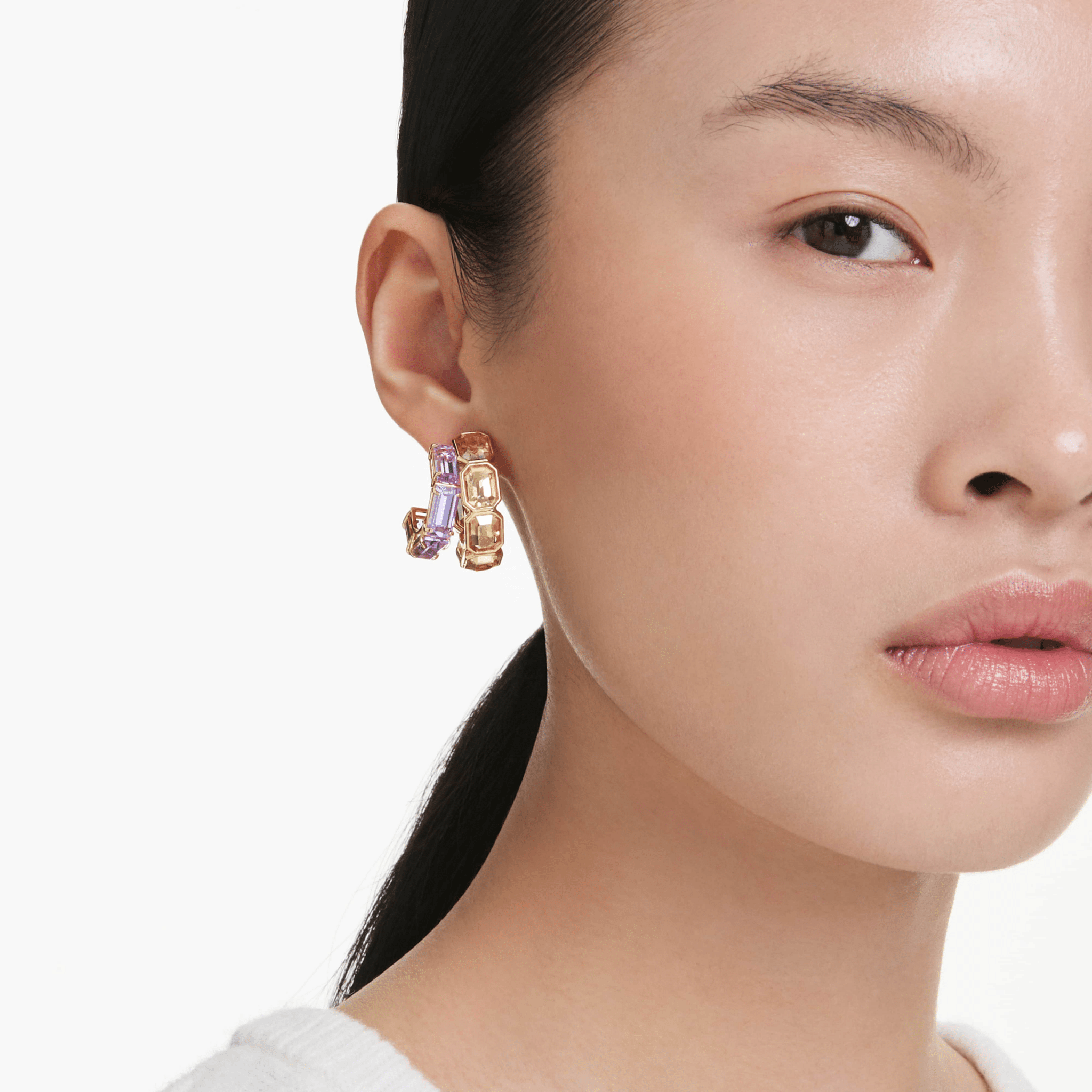 Swarovski Millenia Hoop Earrings, Mixed Cuts, Multicolored, Gold-tone Plated -Swarovski