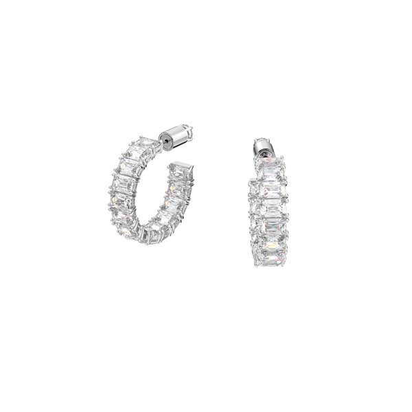 Swarovski Millenia Hoop Earrings Octagon Cut, White, Rhodium Plated -Swarovski
