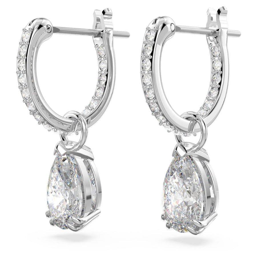 Swarovski Millenia Hoop Earrings Pear Cut, White, Rhodium Plated -Swarovski