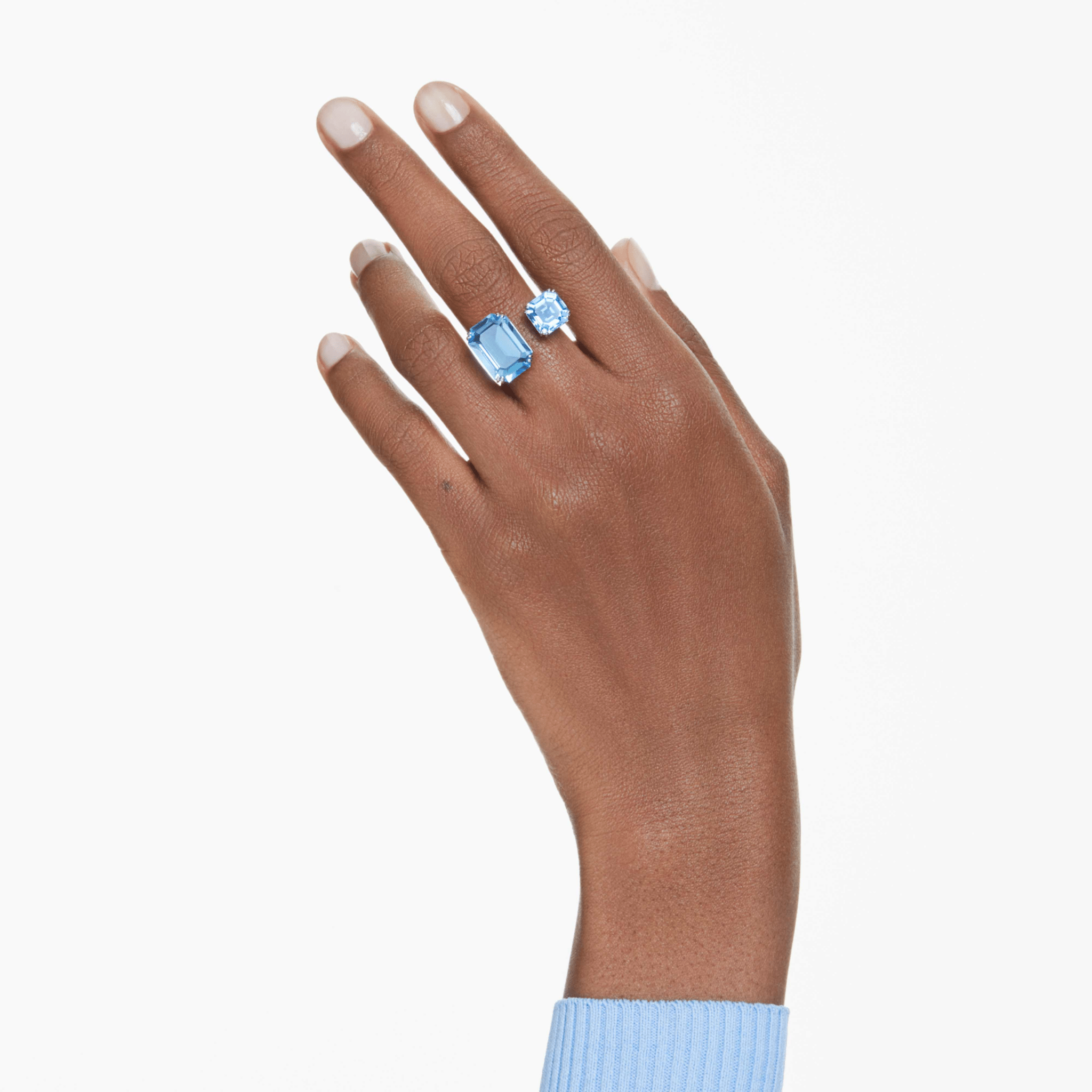 Swarovski Millenia Open Ring, Octagon Cut, Blue, Rhodium Plated -Swarovski