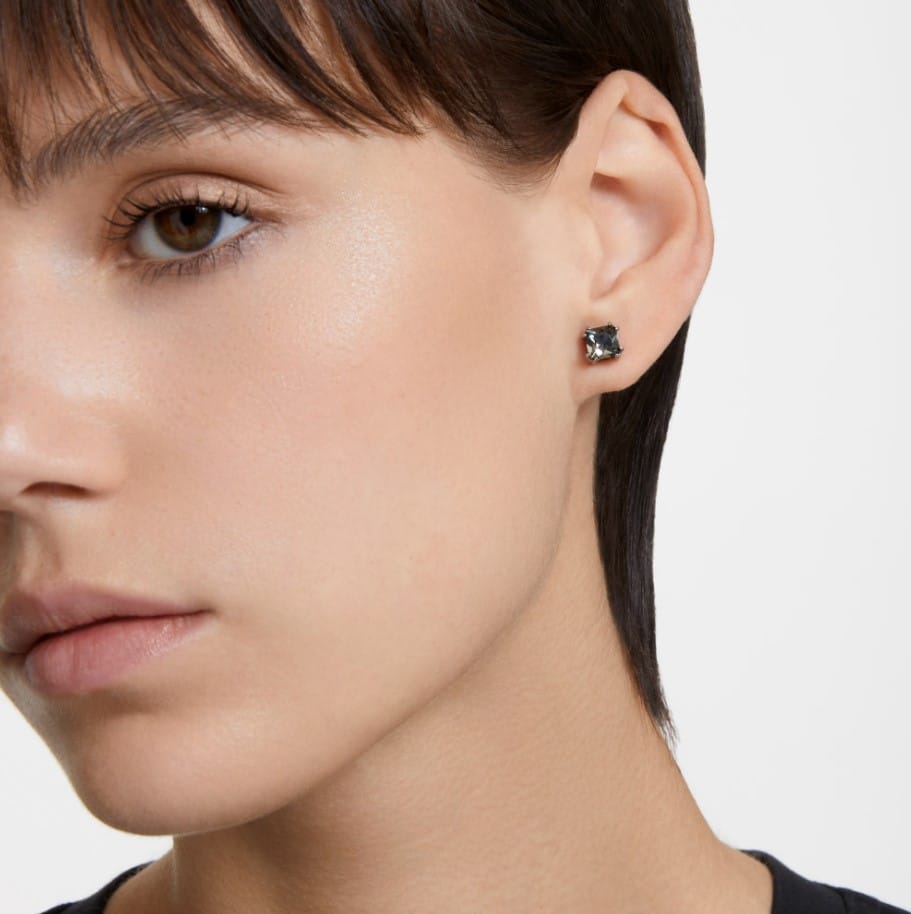 Swarovski Millenia Stud Earrings Square Cut, Black, Ruthenium Plated -Swarovski