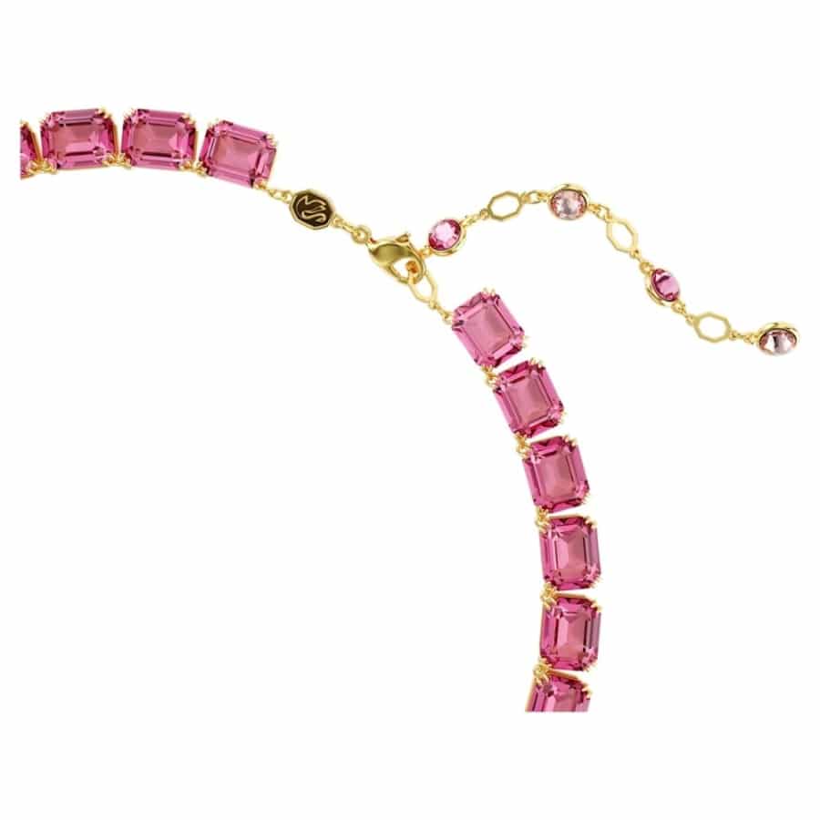 Swarovski Millenia Tennis Necklace Octagon cut, Pink, Gold-Tone Plated -Swarovski