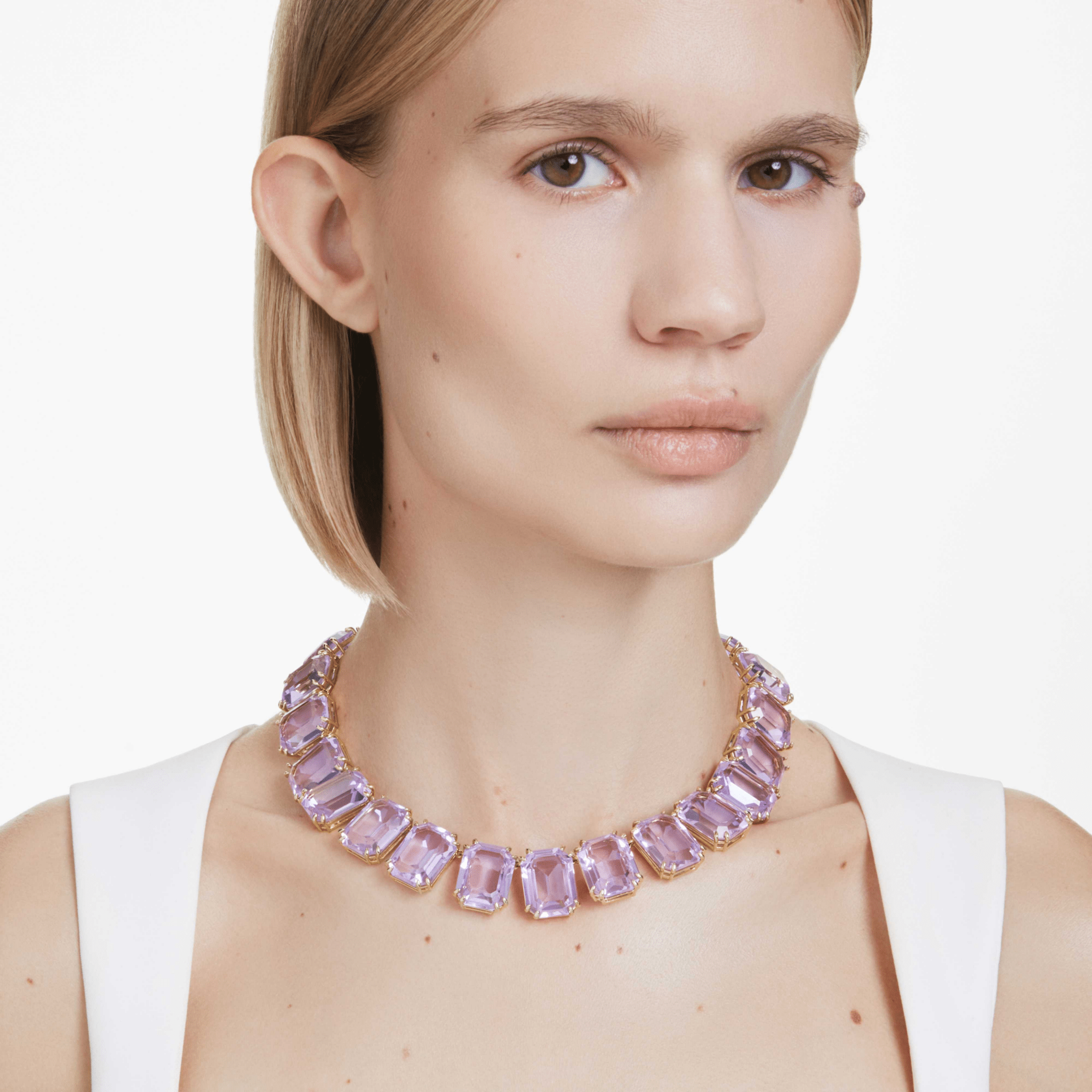 Swarovski Millenia Tennis Necklace, Octagon Cut, Purple, Gold-tone Plated -Swarovski