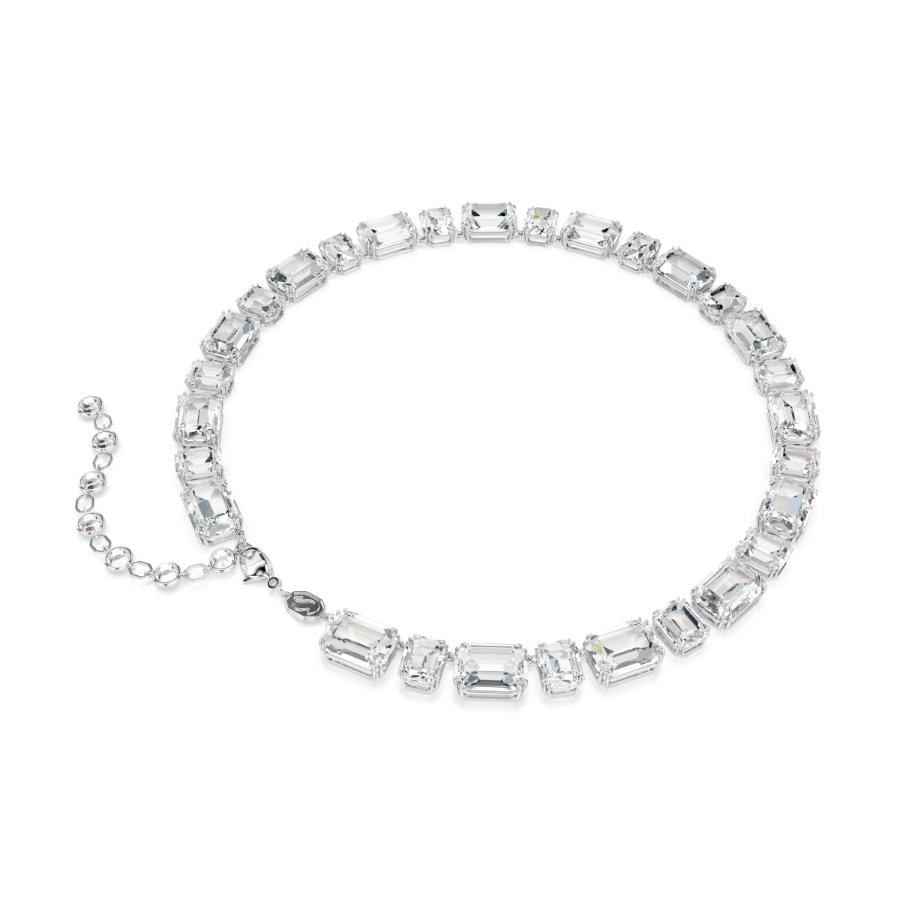 Swarovski Millenia Tennis Necklace, Octagon Cut, White, Rhodium Plated -Swarovski