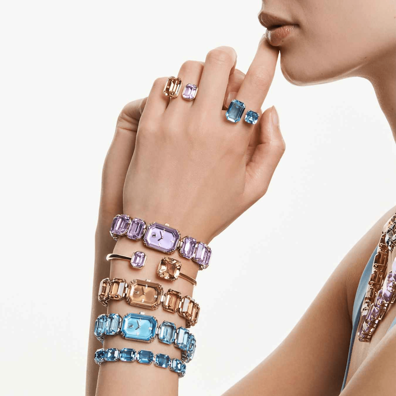 Swarovski Millenia Watch Octagon cut bracelet, Blue, Stainless steel -Swarovski
