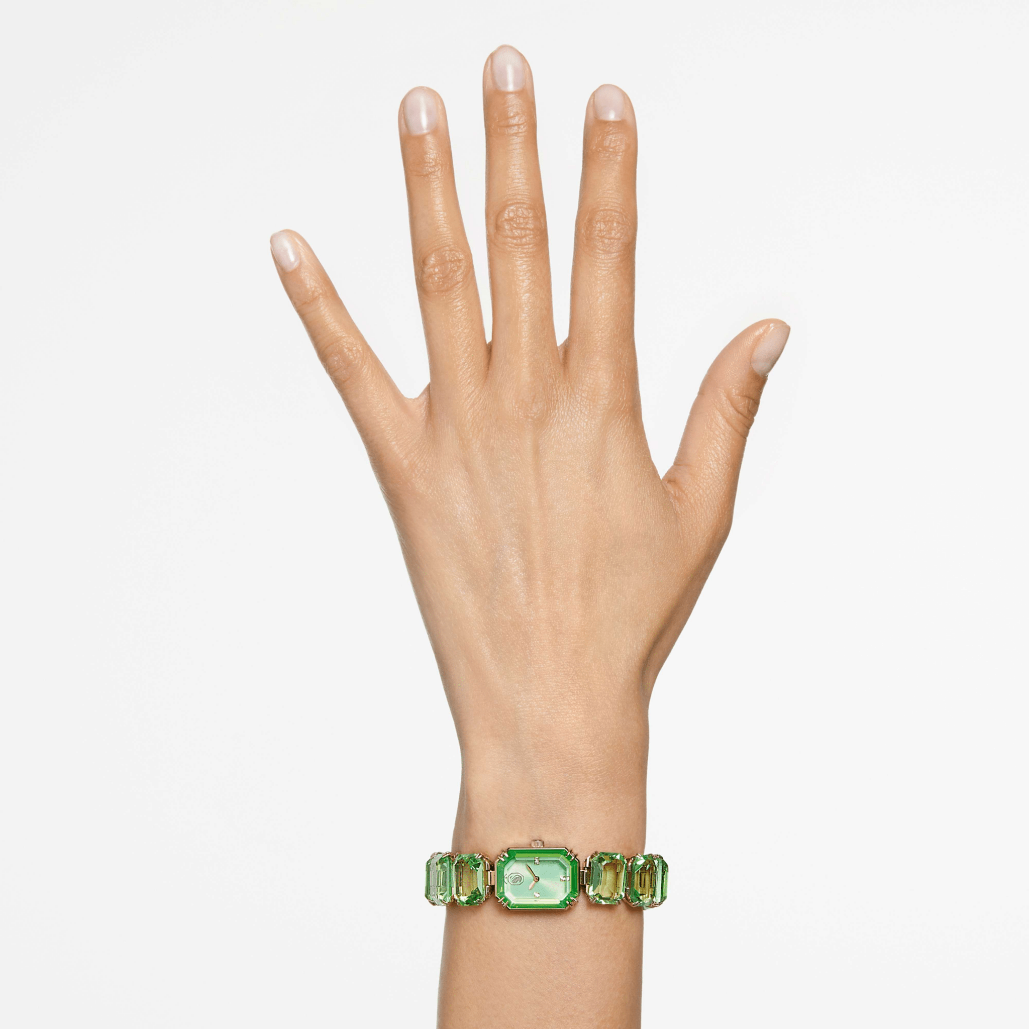 Swarovski Millenia Watch Octagon cut bracelet, Green, Stainless steel -Swarovski