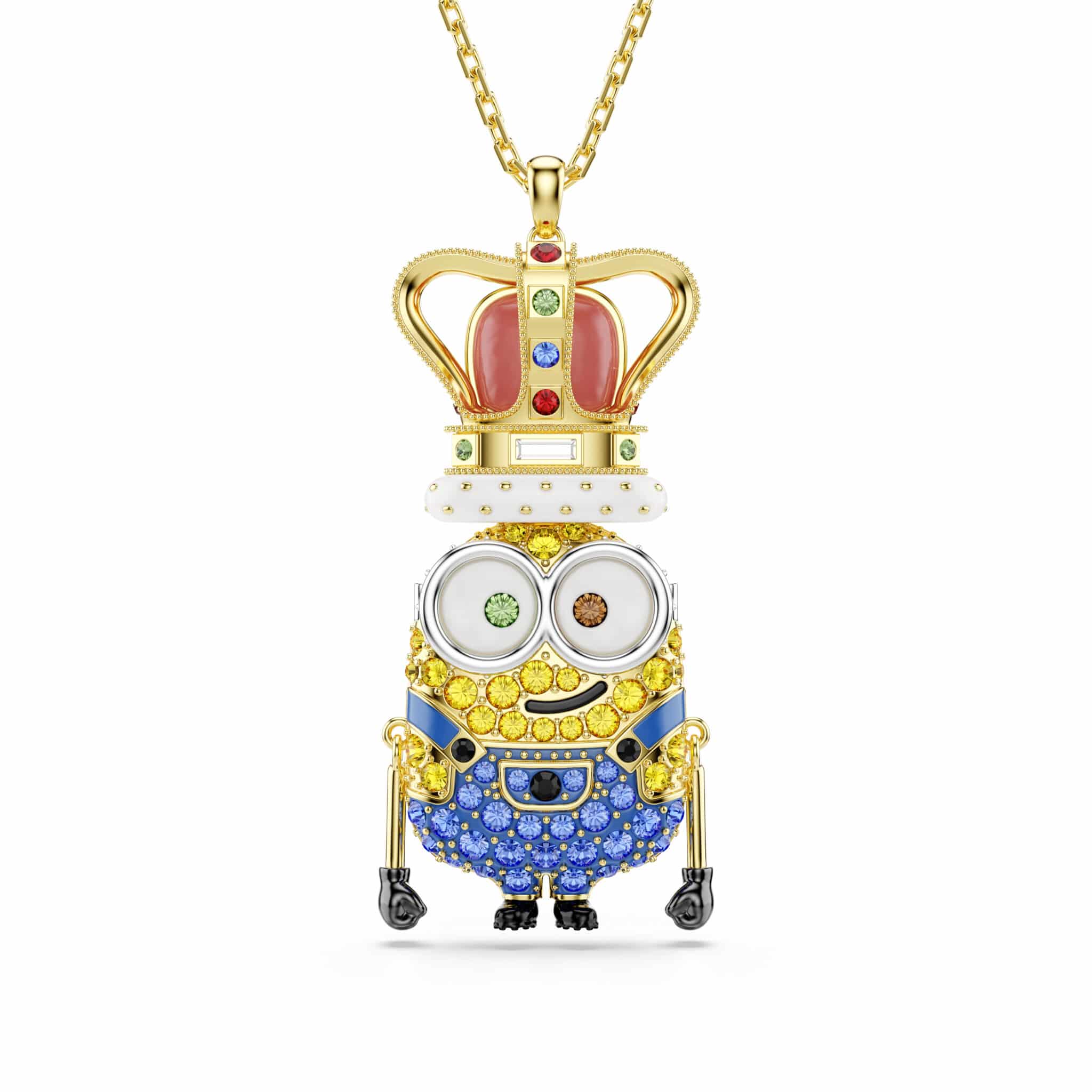 Swarovski Minions King Bob Pendant, Pavé, Multicolored, Gold-tone plated -Swarovski