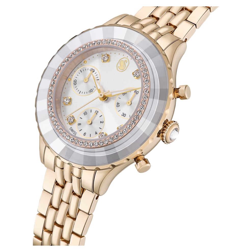 Swarovski Octea chrono Watch, Swiss Made, Metal Bracelet, Gold tone, Champagne gold-tone finish -Swarovski