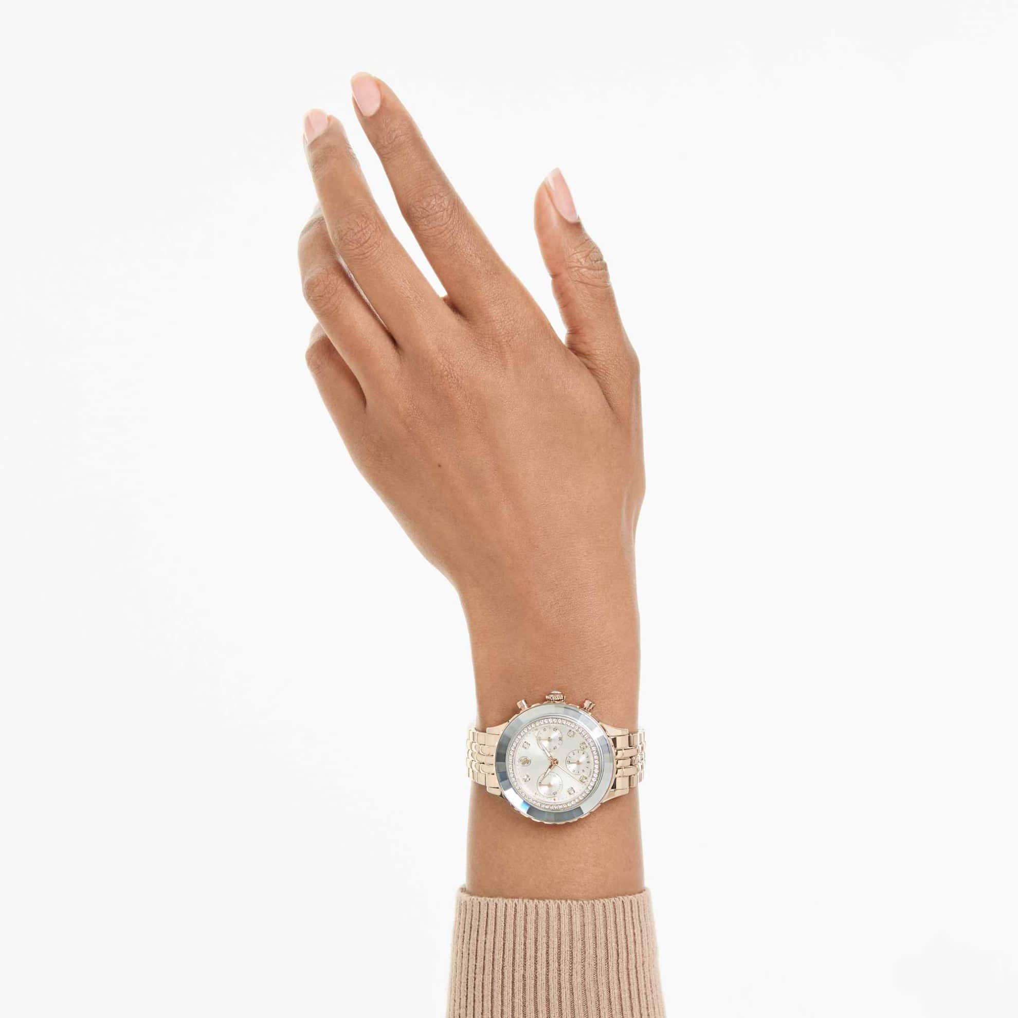 Swarovski Octea chrono Watch, Swiss Made, Metal Bracelet, Gold tone, Champagne gold-tone finish -Swarovski