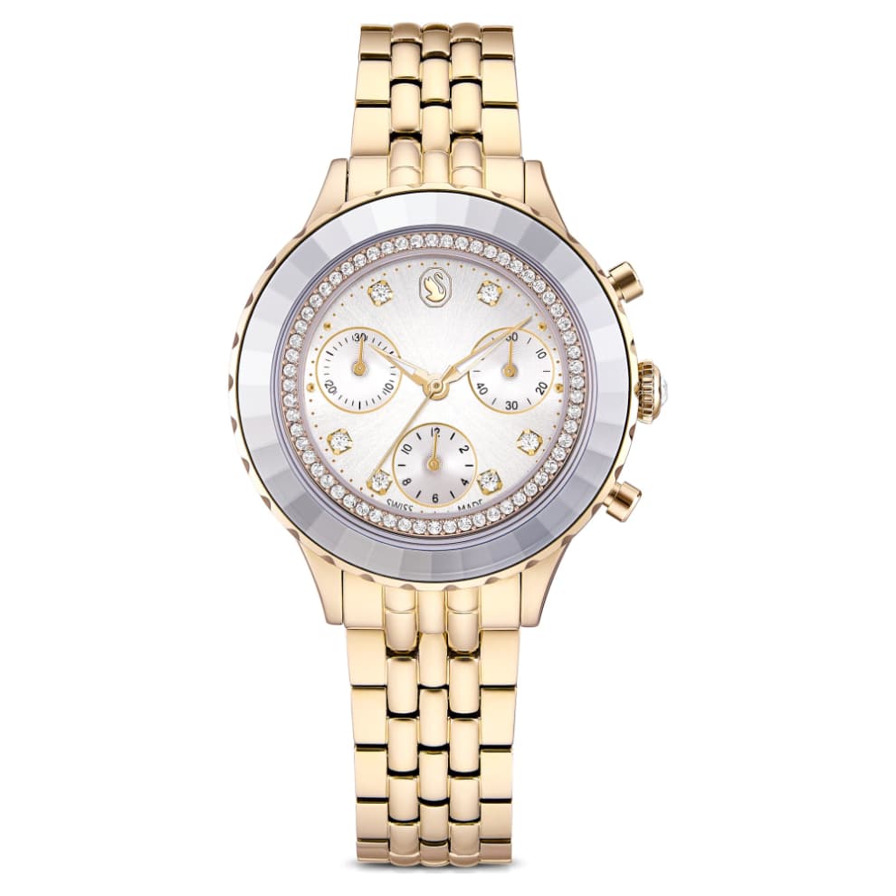 Swarovski Octea chrono Watch, Swiss Made, Metal Bracelet, Gold tone, Champagne gold-tone finish -Swarovski