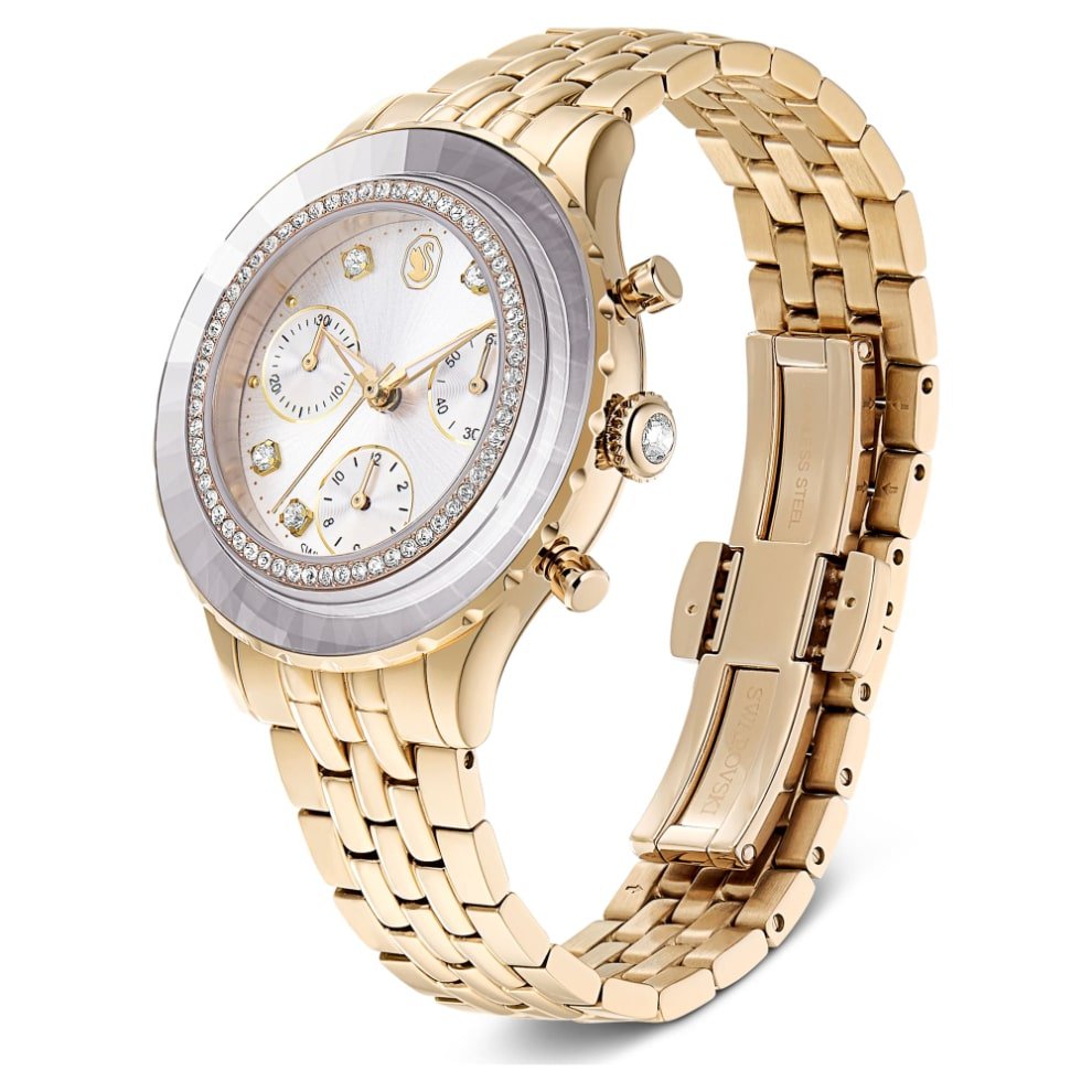 Swarovski Octea chrono Watch, Swiss Made, Metal Bracelet, Gold tone, Champagne gold-tone finish -Swarovski