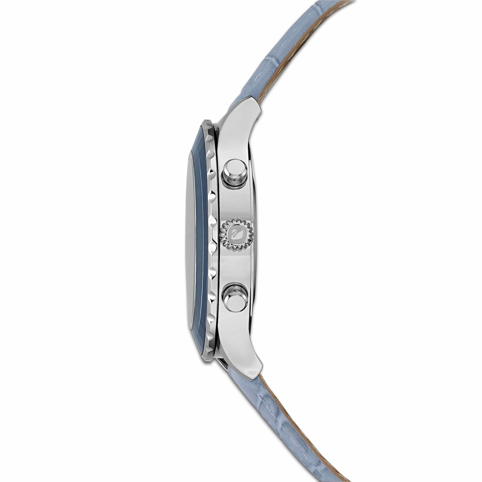 Swarovski Octea lux chrono watch Swiss Made, Leather strap, Blue, Stainless steel -Swarovski