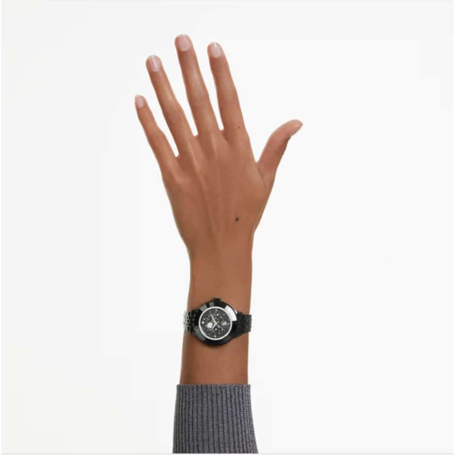 Swarovski Octea Moon Watch, Swiss Made, Moon, Metal Bracelet, Black Finish -Swarovski