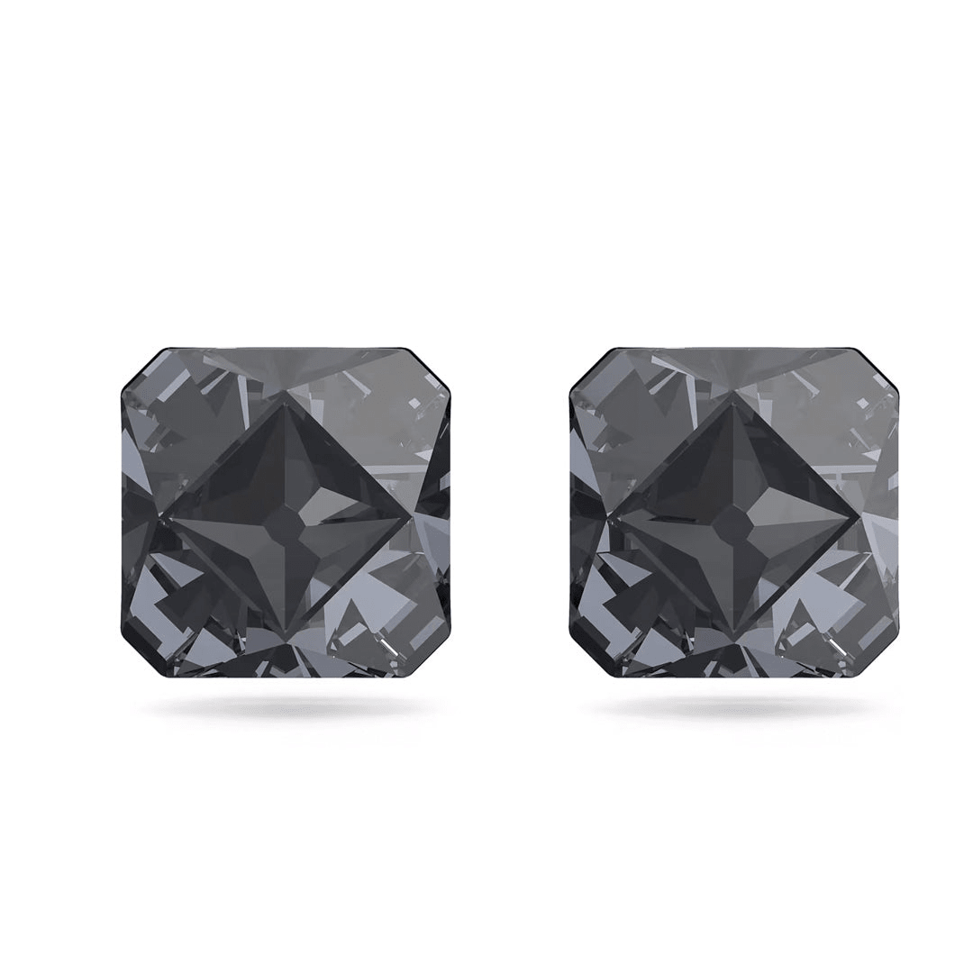 Swarovski Ortyx Stud Earrings Pyramid Cut, Gray, Ruthenium Plated -Swarovski