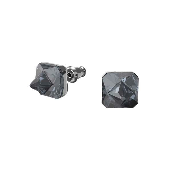 Swarovski Ortyx Stud Earrings Pyramid Cut, Gray, Ruthenium Plated -Swarovski