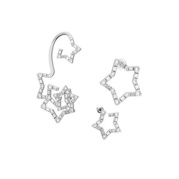 Swarovski Stella Ear Cuff Set Single, White, Rhodium Plated -Swarovski