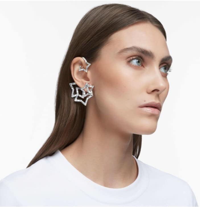Swarovski Stella Ear Cuff Set Single, White, Rhodium Plated -Swarovski