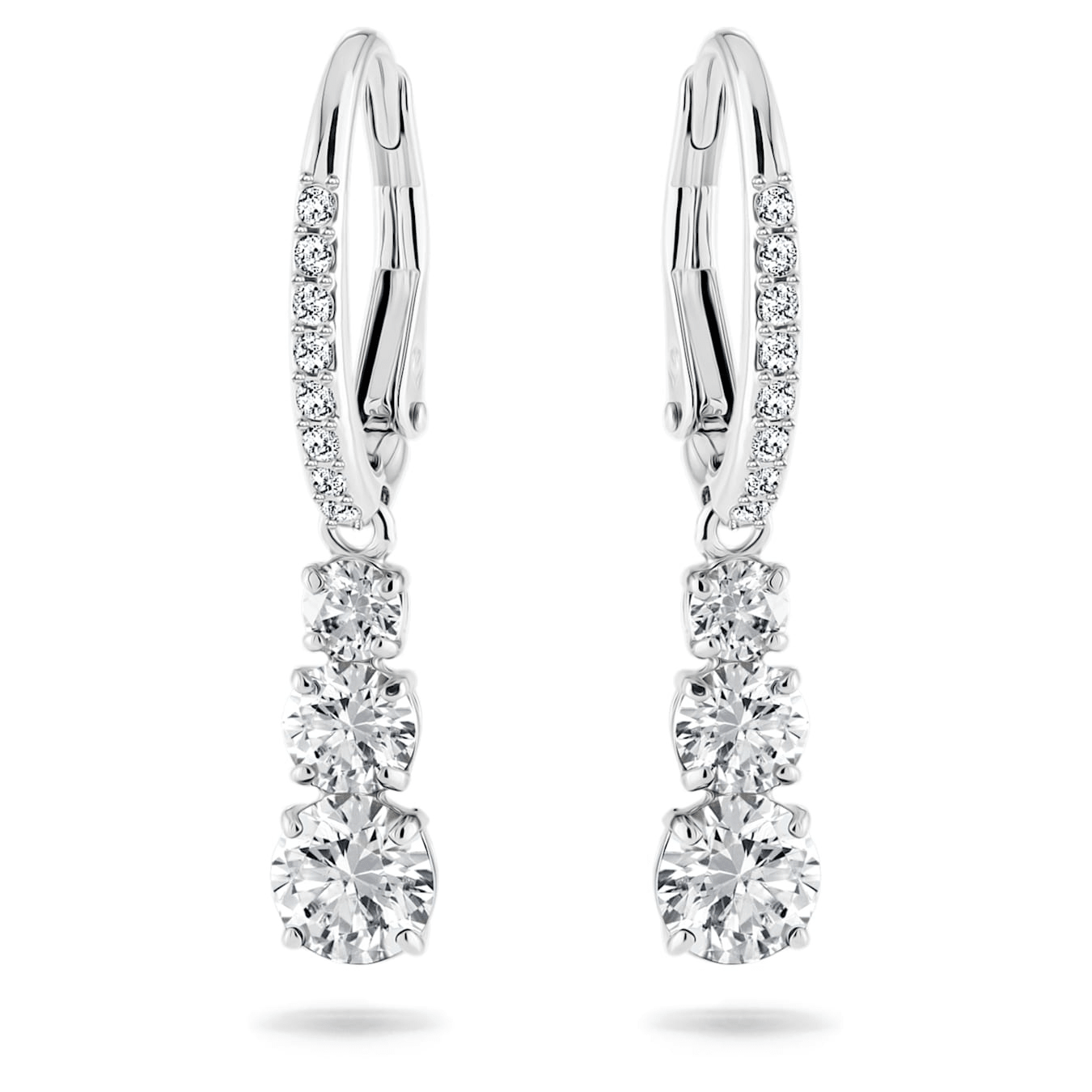 Swarovski Stilla Attract hoop earrings Round cut, White, Rhodium plated -Swarovski