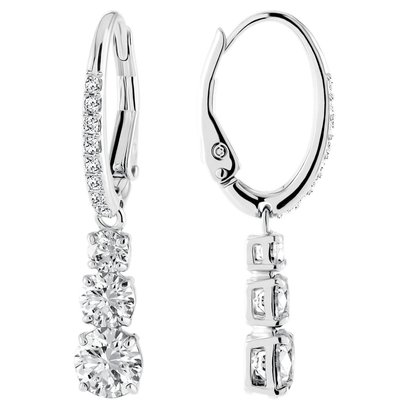 Swarovski Stilla Attract hoop earrings Round cut, White, Rhodium plated -Swarovski