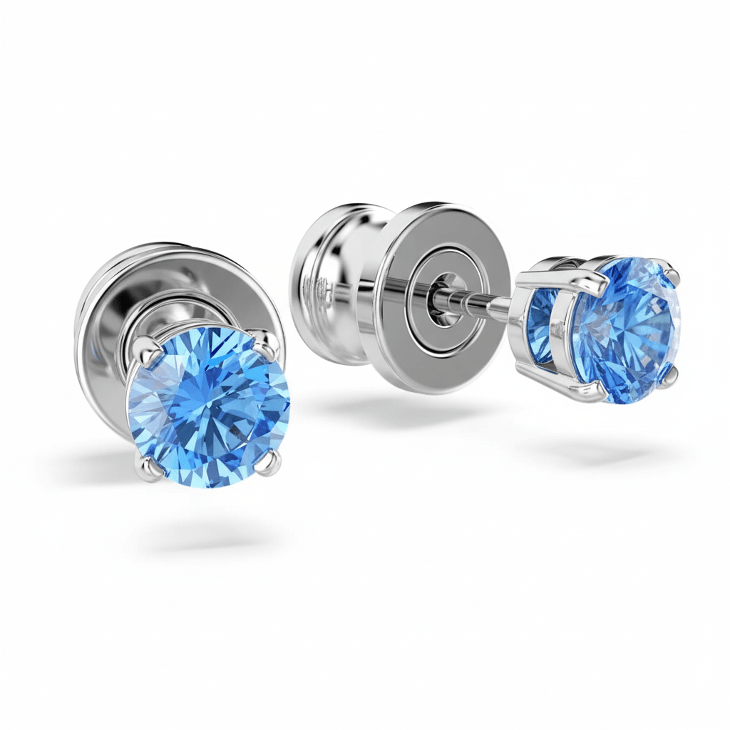 Swarovski Stilla Attract stud earrings Round cut, Blue, Rhodium plated -Swarovski