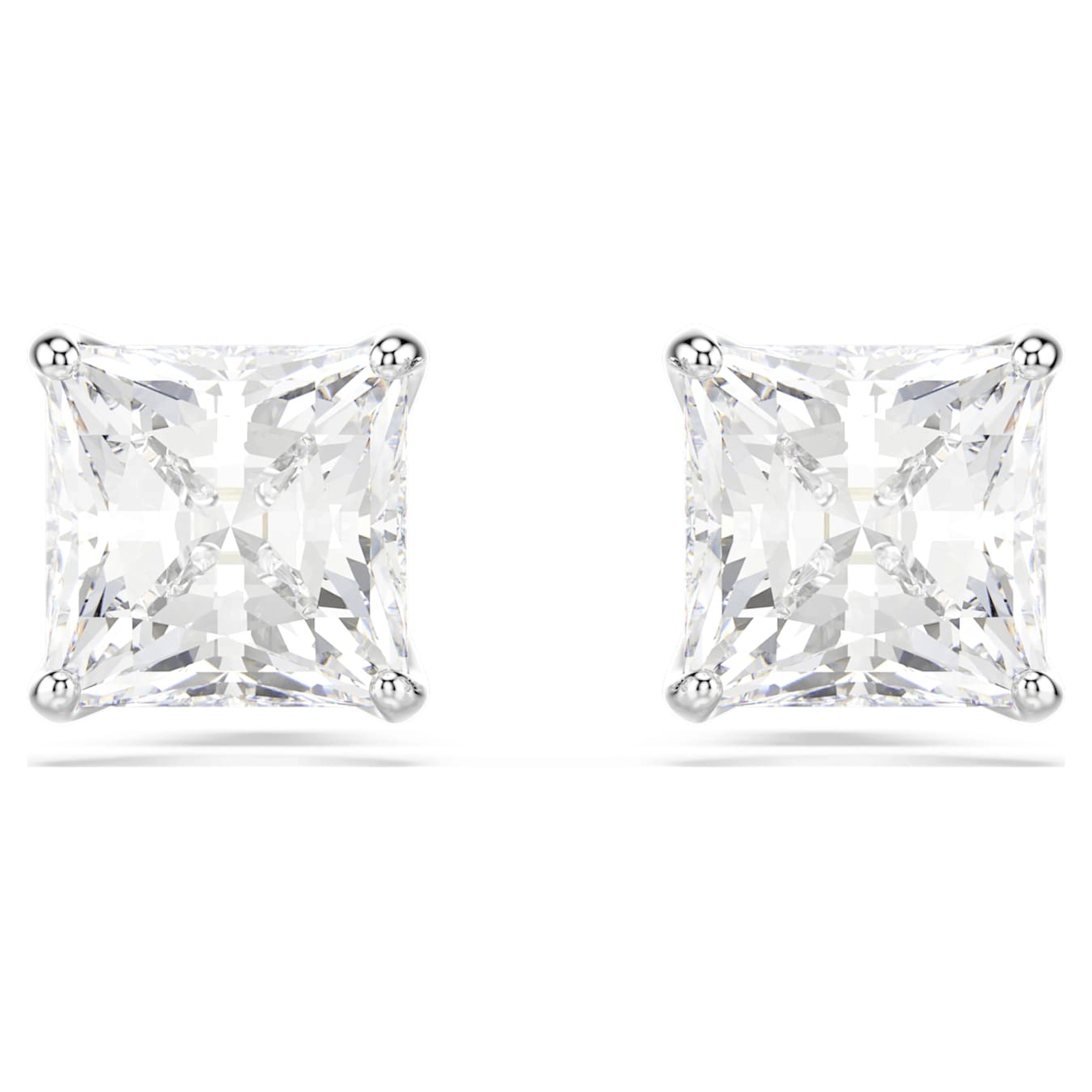 Swarovski Stilla Attract stud earrings square cut, White, Rhodium plated -Swarovski
