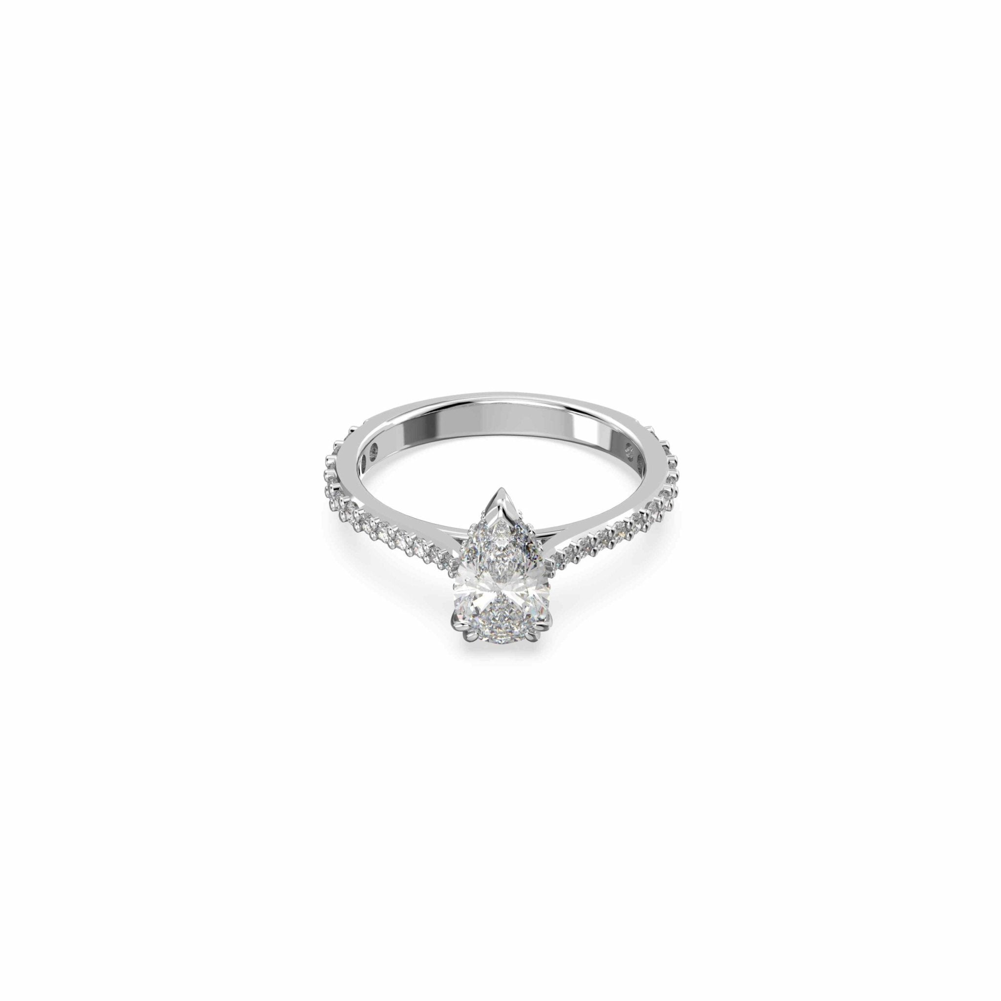 Swarovski Stilla Cocktail Ring, Pear Cut, Pavé, White , Rhodium Plated -Swarovski