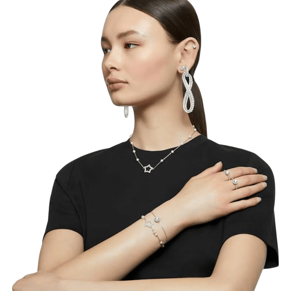 Swarovski Stilla Cocktail Ring Round Cut, Pavé, White, Rhodium Plated -Swaroski