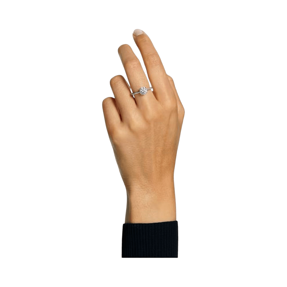 Swarovski Stilla Cocktail Ring Round Cut, Pavé, White, Rhodium Plated -Swaroski