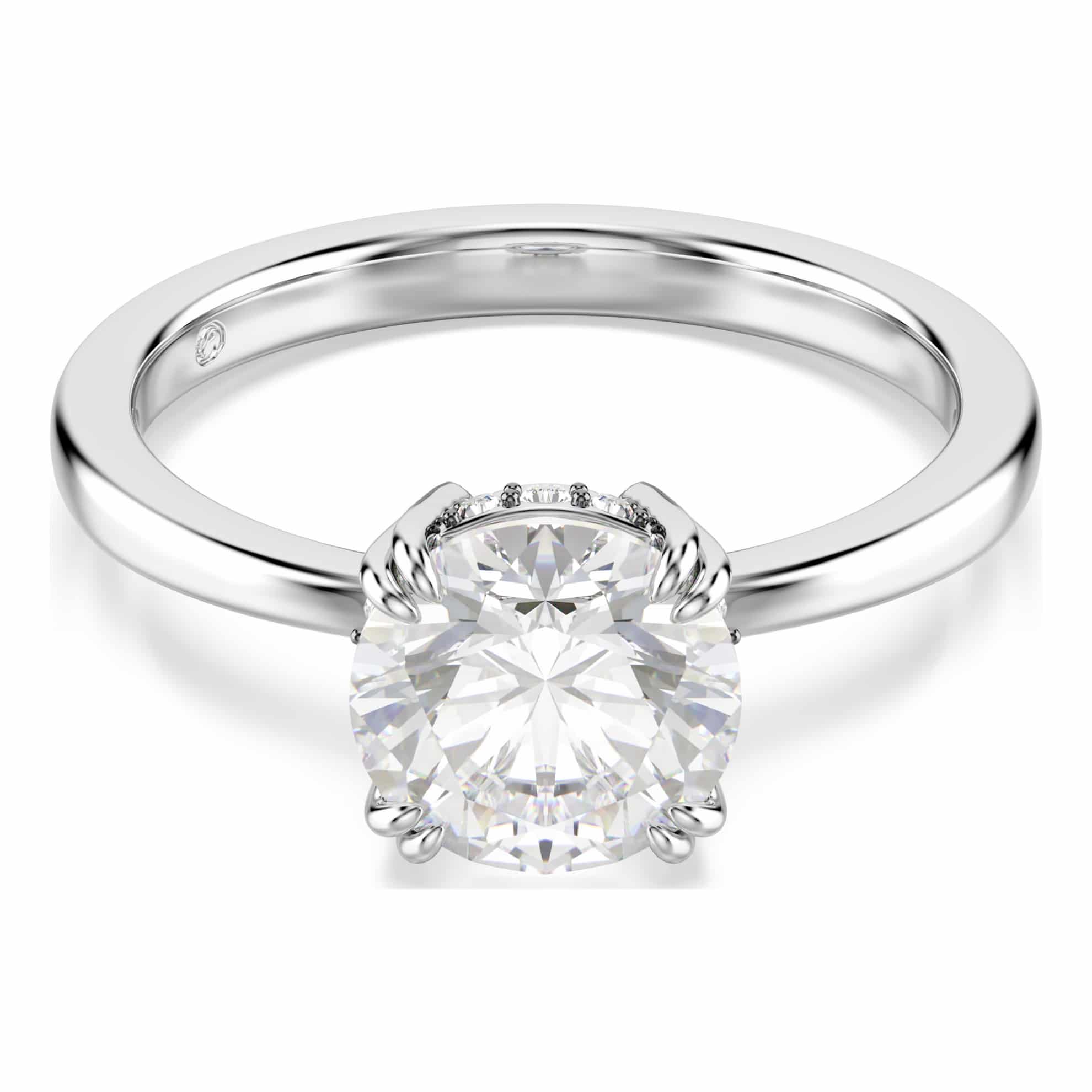 Swarovski Stilla Cocktail ring, Round cut, White, Silver-tone finish -Swarovski
