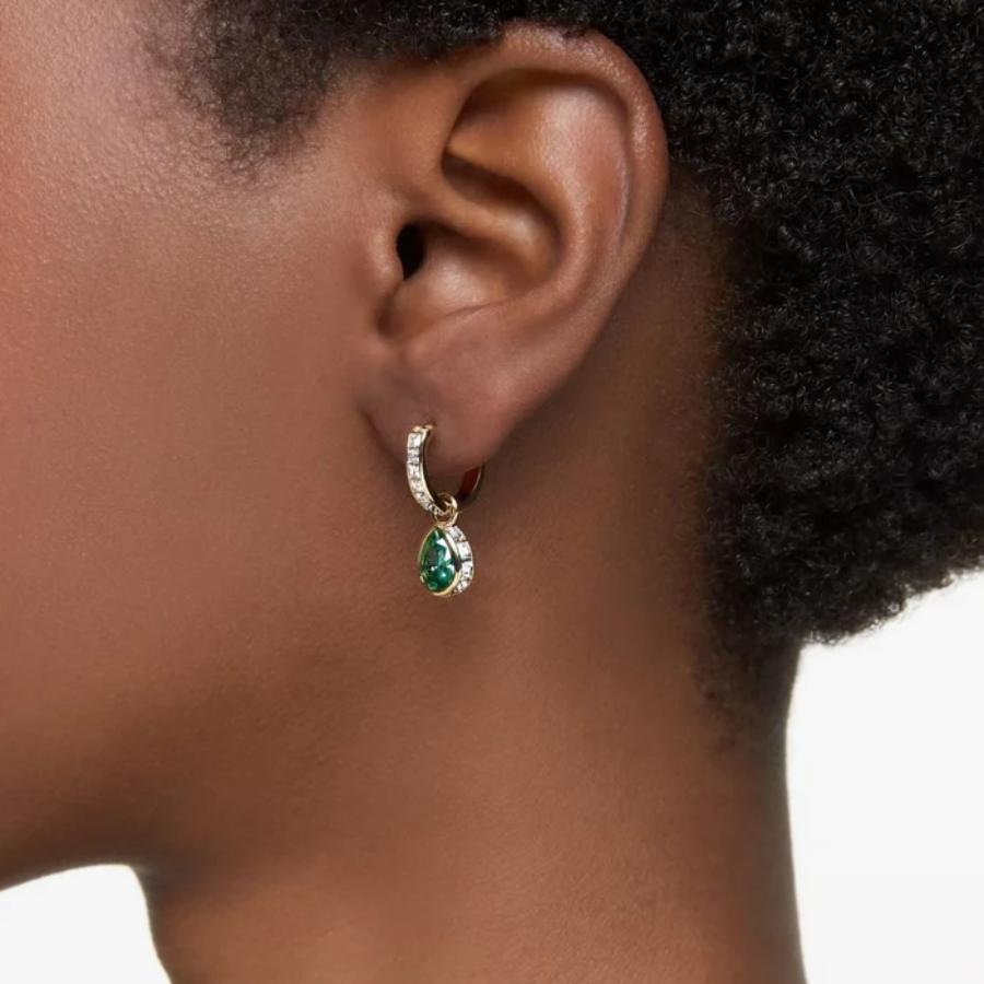 Swarovski Stilla Drop Earrings Pear Cut, Green, Gold-tone plated -Swarovski
