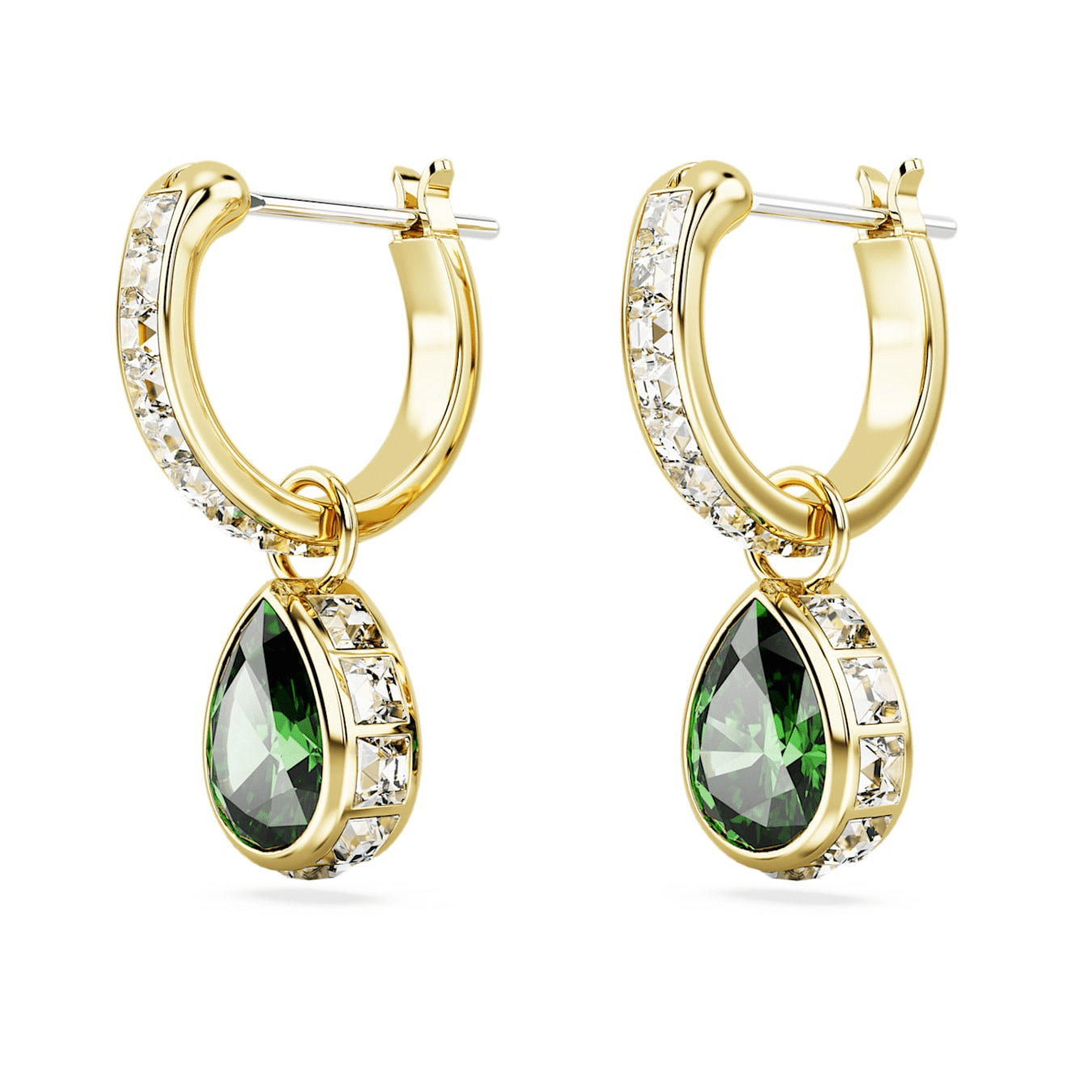 Swarovski Stilla Drop Earrings Pear Cut, Green, Gold-tone plated -Swarovski