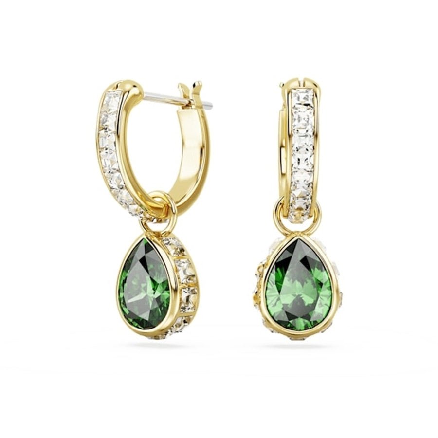 Swarovski Stilla Drop Earrings Pear Cut, Green, Gold-tone plated -Swarovski