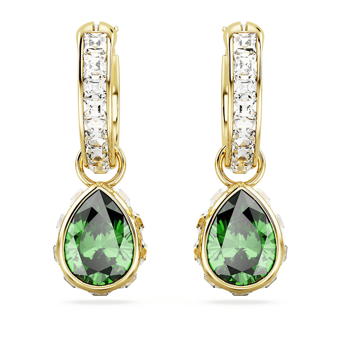Swarovski Stilla Drop Earrings Pear Cut, Green, Gold-tone plated -Swarovski