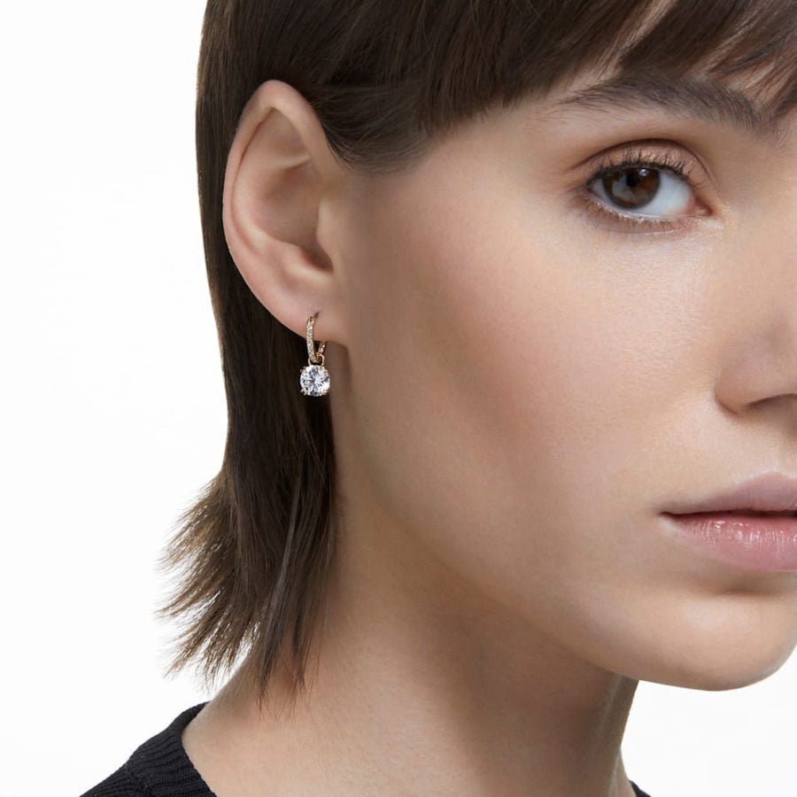 Swarovski Stilla drop earrings Round cut, White, Gold-tone plated -Swarovski