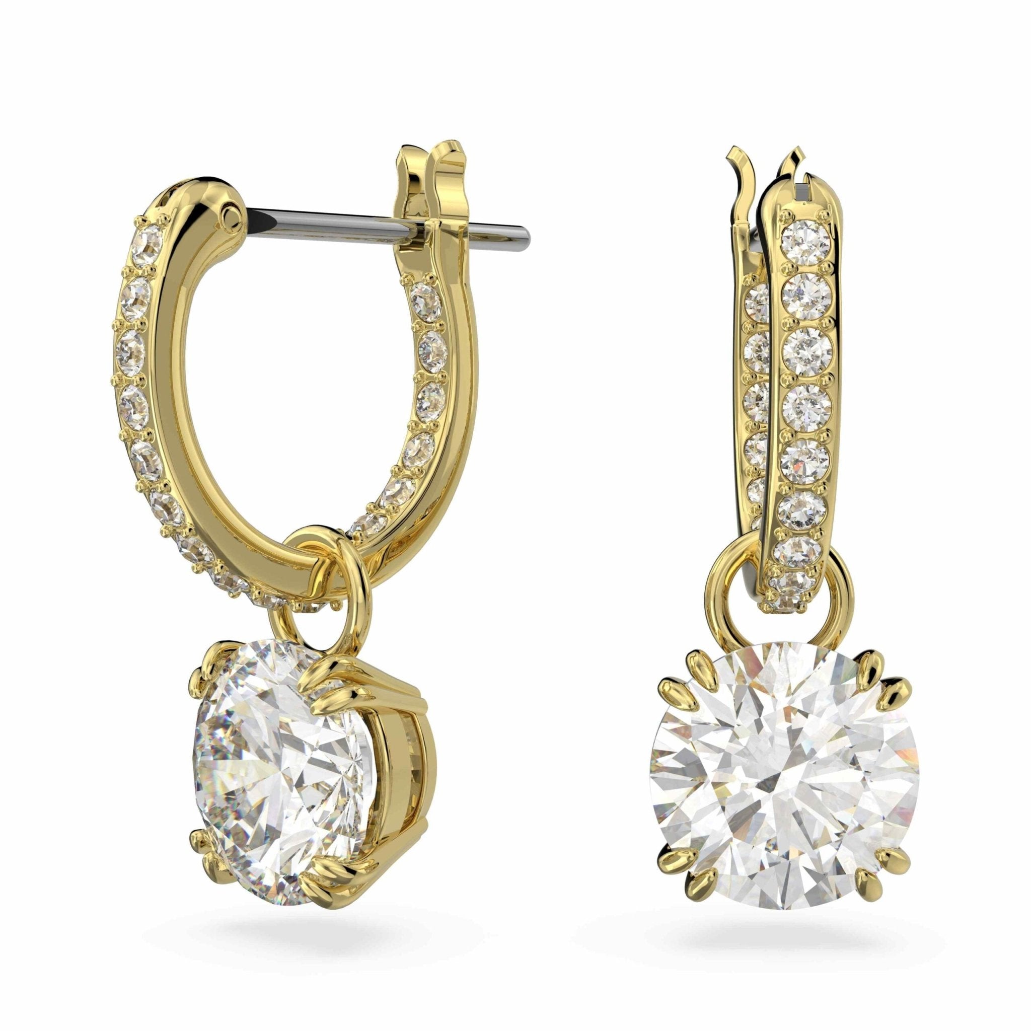 Swarovski Stilla drop earrings Round cut, White, Gold-tone plated -Swarovski