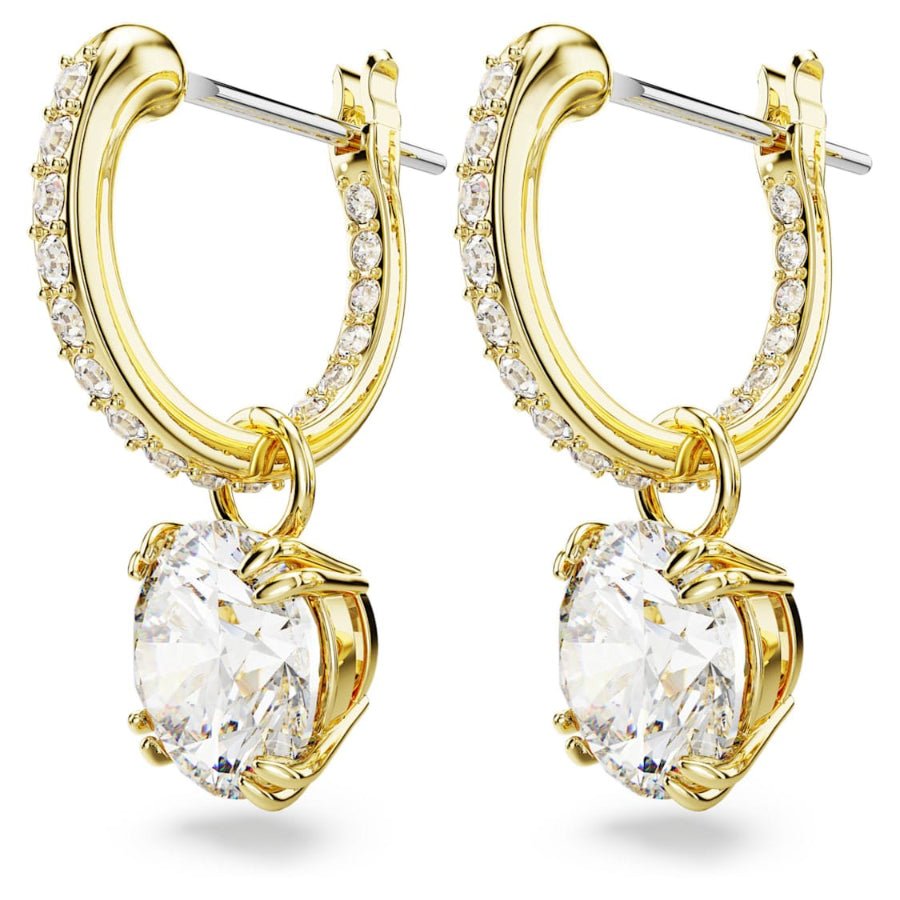 Swarovski Stilla drop earrings Round cut, White, Gold-tone plated -Swarovski