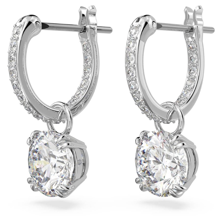 Swarovski Stilla drop earrings Round cut, White, Rhodium plated -Swarovski