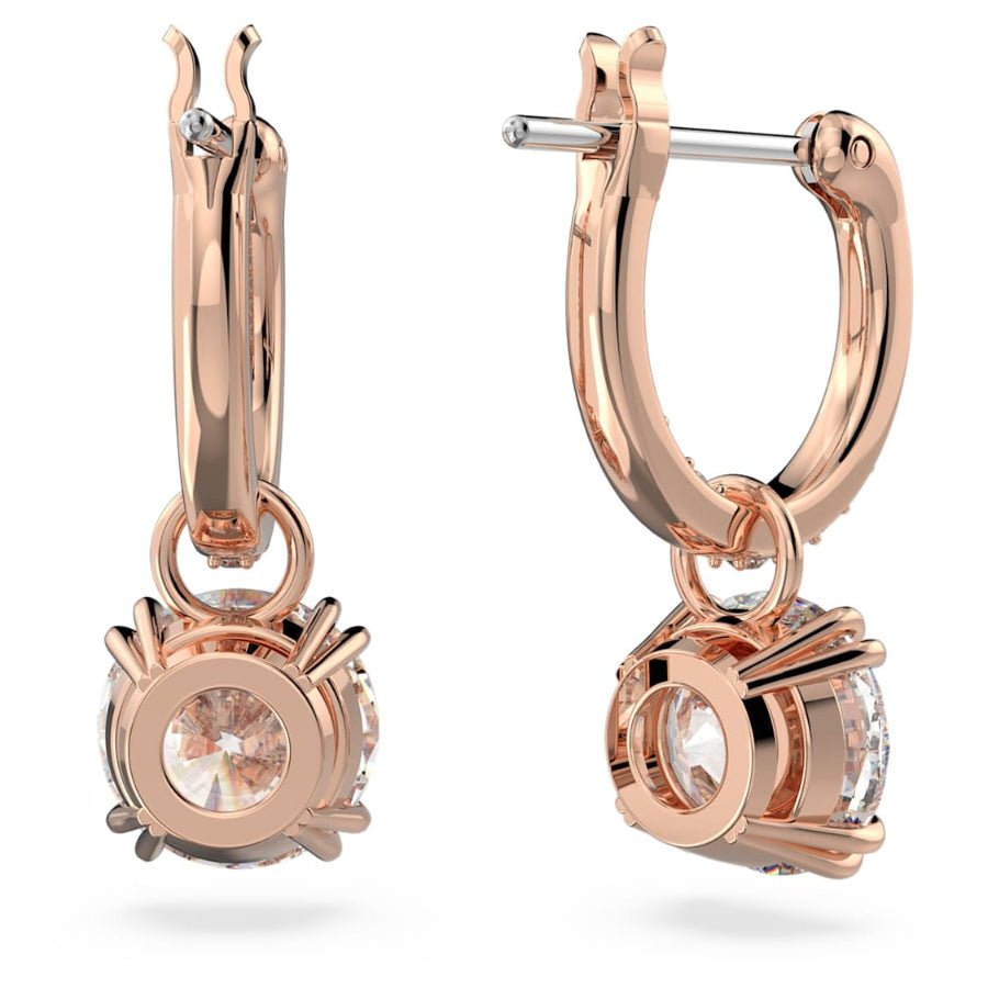 Swarovski Stilla drop earrings Round cut, White, Rose gold-tone plated -Swarovski