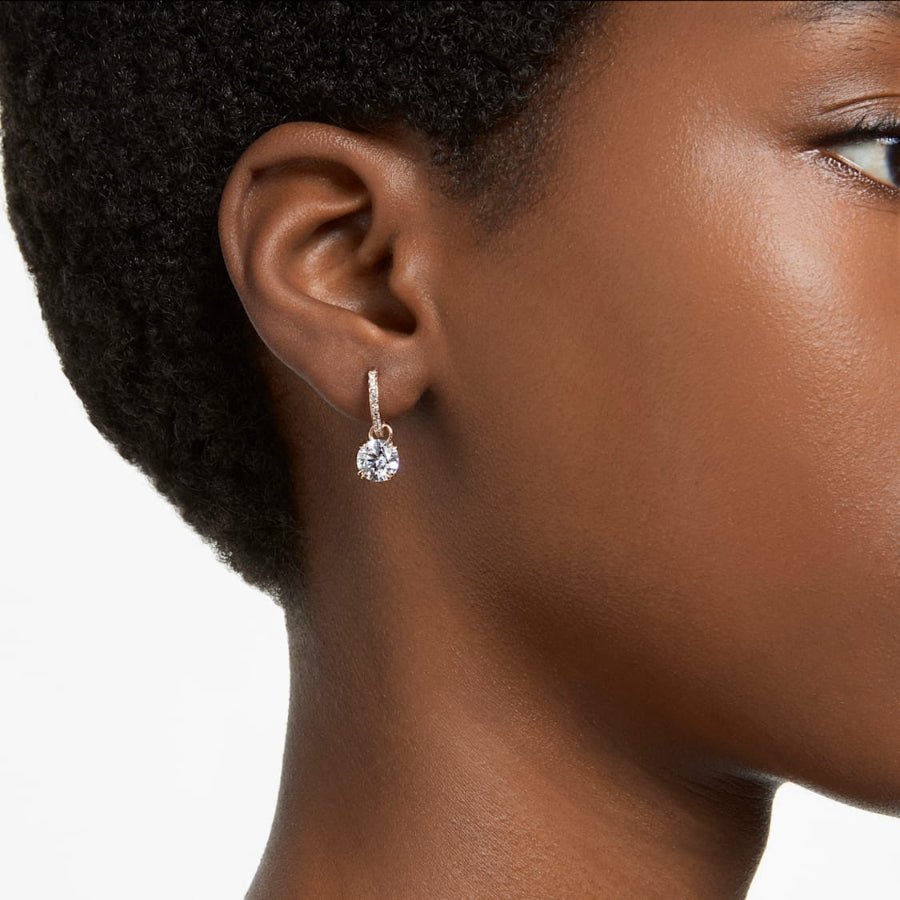 Swarovski Stilla drop earrings Round cut, White, Rose gold-tone plated -Swarovski