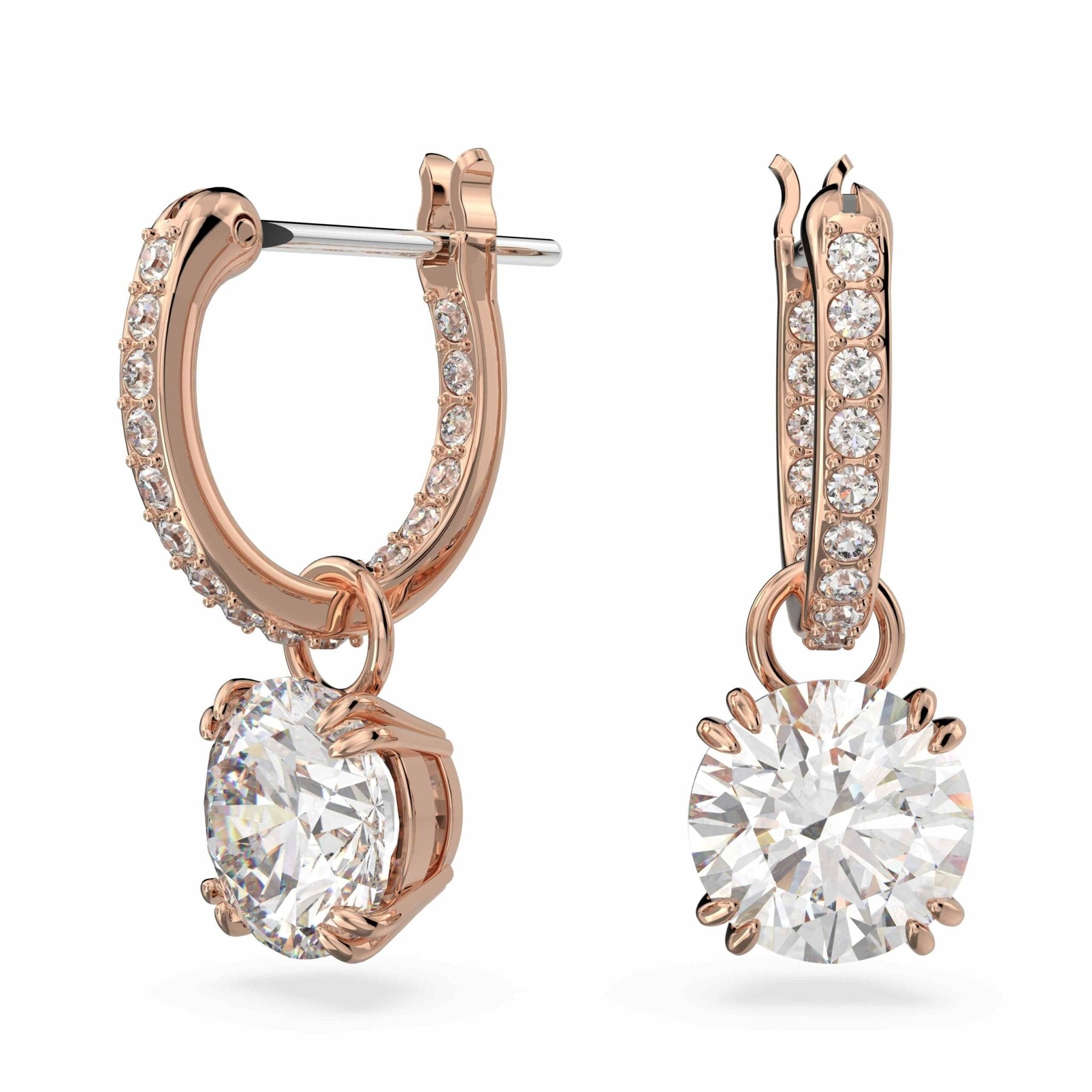 Swarovski Stilla drop earrings Round cut, White, Rose gold-tone plated -Swarovski