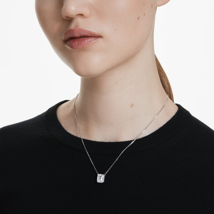 Swarovski Stilla Pendant, Octagon Cut, White, Rhodium Plated -Swarovski
