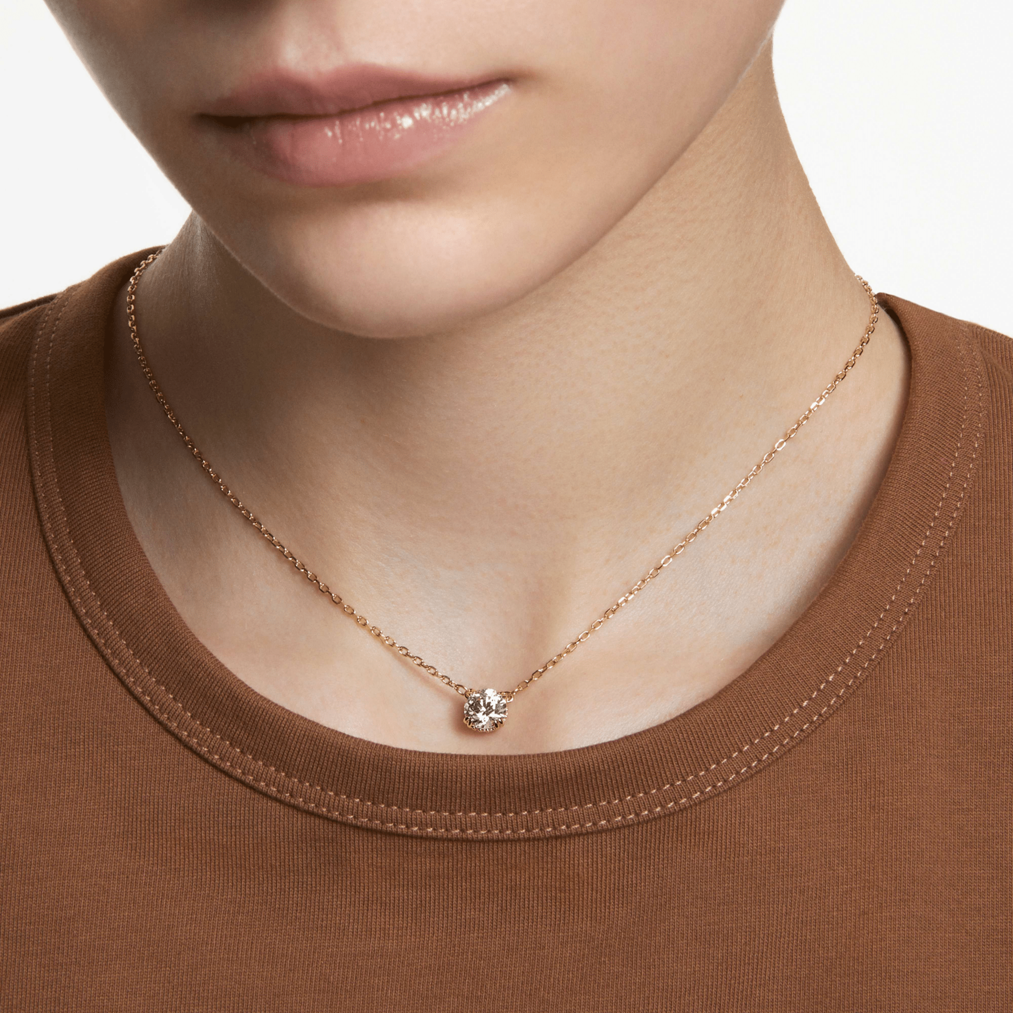 Swarovski Stilla pendant Round cut, White, 18K gold finish -Swarovski