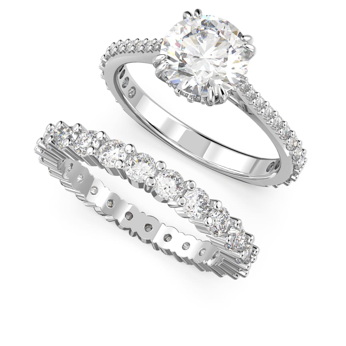 Swarovski Stilla ring Set (2), Round cut, White, Rhodium plated -Swarovski