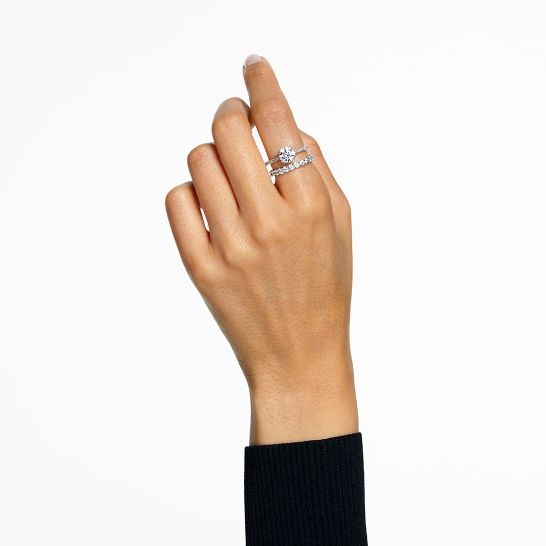 Swarovski Stilla ring Set (2), Round cut, White, Rhodium plated -Swarovski