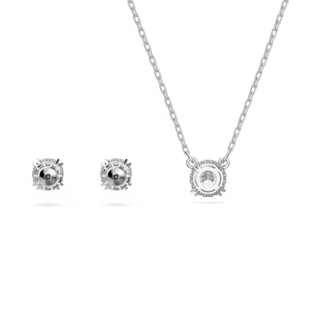 Swarovski Stilla set Round cut, White, Rhodium plated -Swarovski