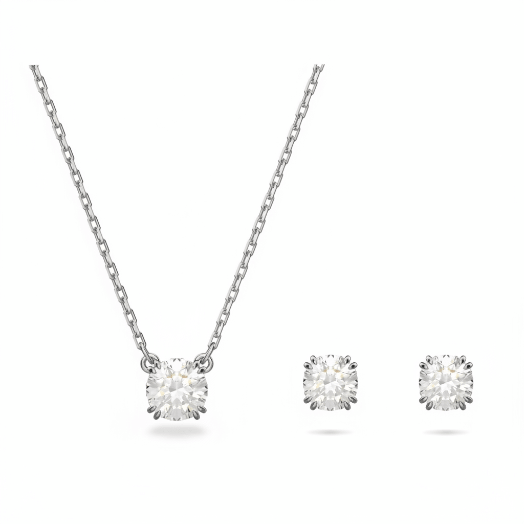 Swarovski Stilla set Round cut, White, Rhodium plated -Swarovski