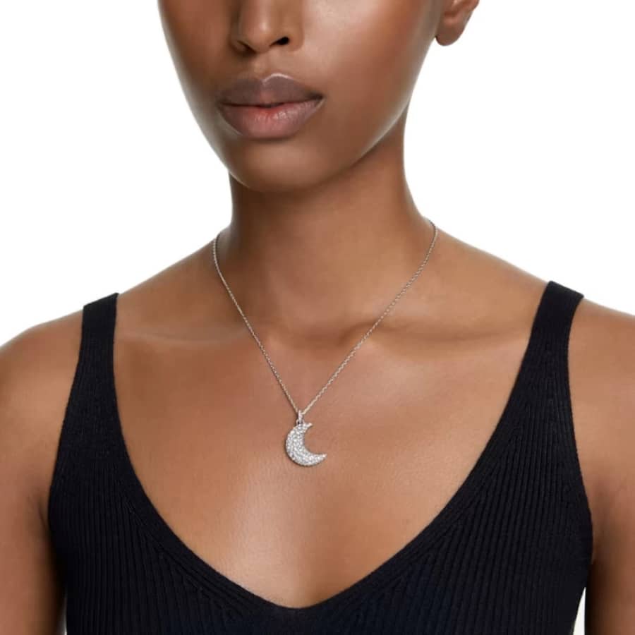 Swarovski Sublima Pendant Moon, White, Rhodium Plated -Swarovski